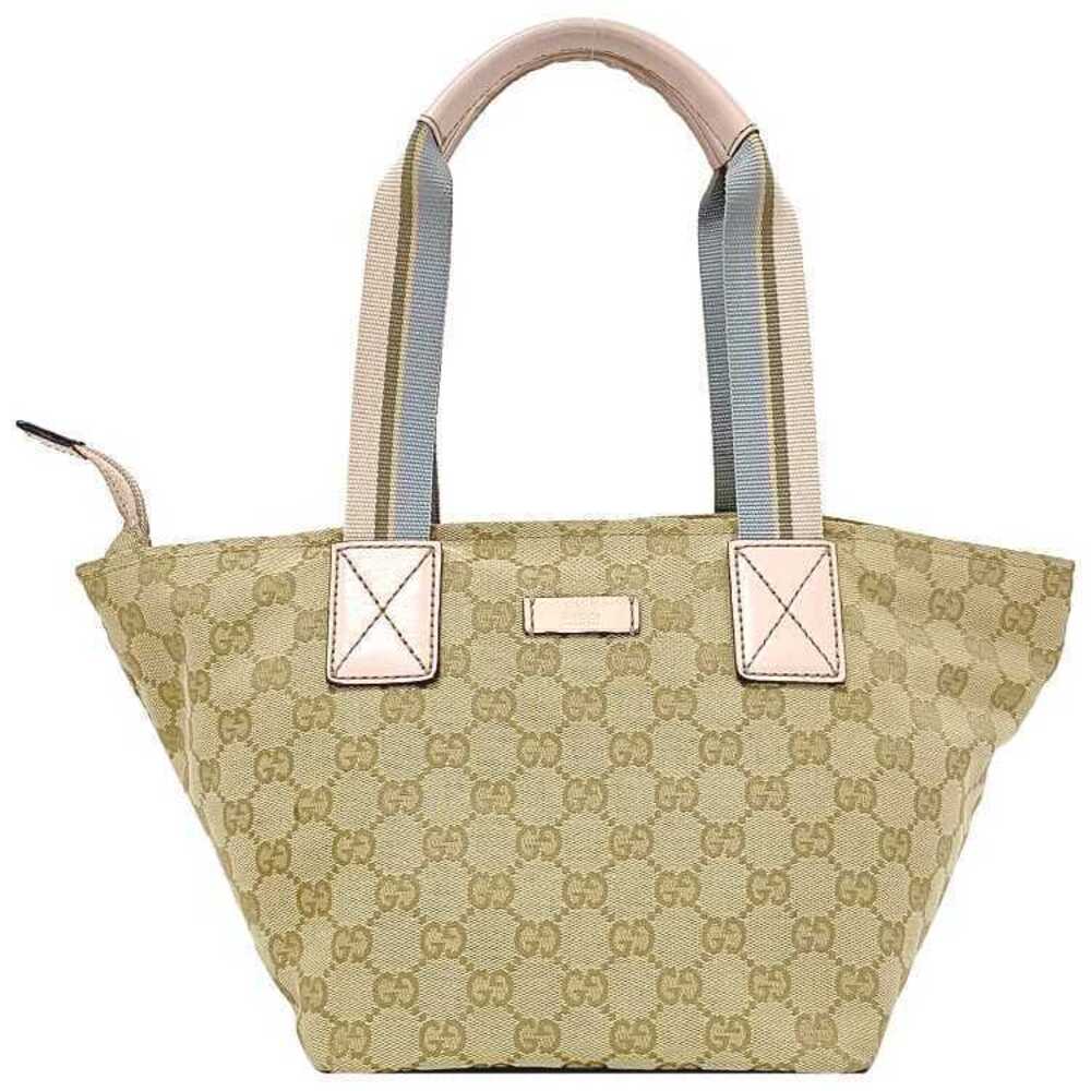 Gucci Handbag Beige Pink Blue Canvas Leather Tote Bag GG Logo All over Pastel